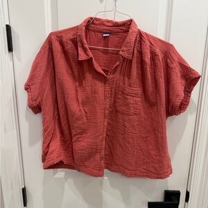 Old Navy Short-Sleeve Cotton Gauze Button-Front Top in Coral Red